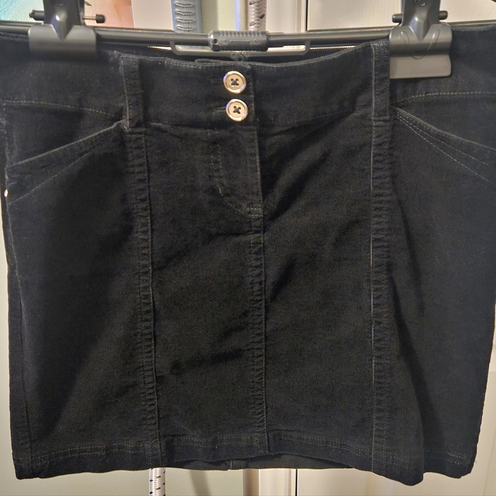 White House Black Market Black Mini Corduroy Skirt with Button Detail